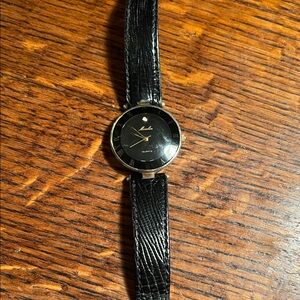 Moulin Vintage Black Gold Accent Dress Watch with Leather Strap Rare